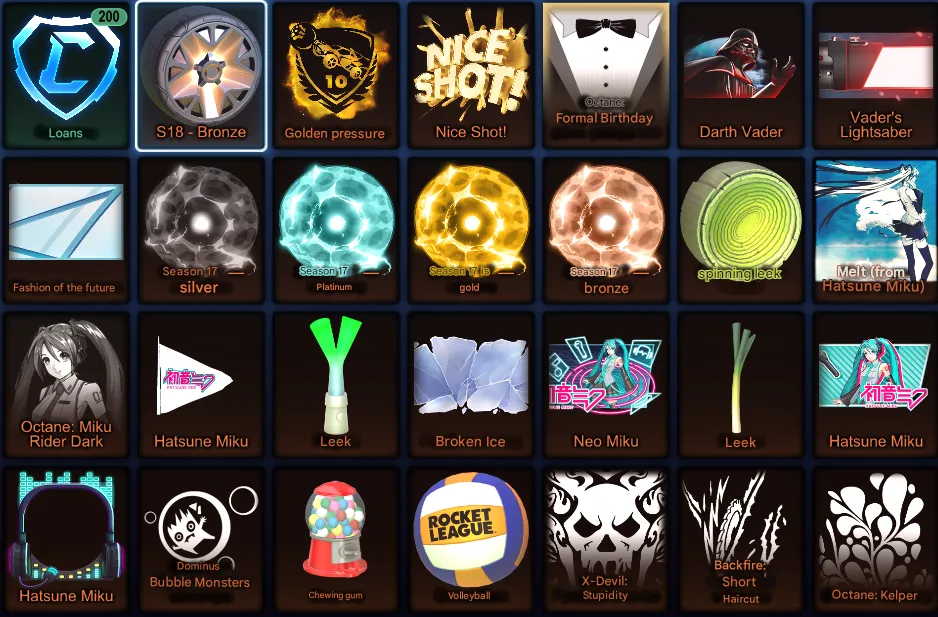 RL1008  Fennec Crimson, 3 Black Markets, Hatsune Miku, Darth Vader, Octane Miku Rider Dark, Season 17 Rewards, 200 Credits 